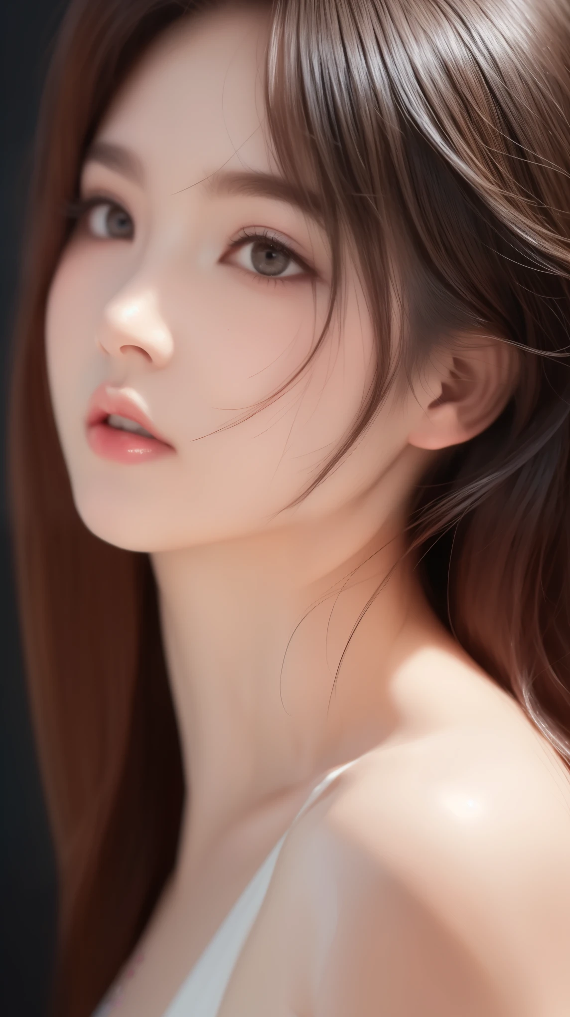 Photorealistic, masutepiece, Best Quality, Raw photo, 1girl in, solo, Long hair, Brown hair, Detailed face, alluring face,, medium breasts, Dynamic Pose, Looking at Viewer, From below, Detailed background, fine detailed, intricate detailes, Ray tracing, depth of fields, lowkey, nffsw、whole body、Completely naked、naked