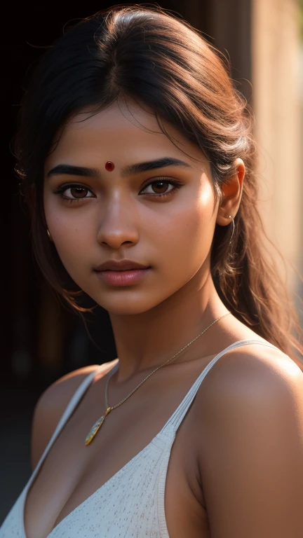 young Indian girl, 18-year-old, red top, gentle lighting, intricate facial details, flawless complexion, top-notch 3D rendering, hyper-realistic, shot on Indian road. photorealistic digital art trending on Artstation 8k HD high definition detailed realistic, detailed, skin texture, hyper detailed, realistic skin texture, armature, best quality, ultra high res, (photorealistic:1.4),, high resolution, detailed, raw photo, 400 camera f1.6 lens rich colors hyper realistic lifelike texture dramatic lighting unrealengine trending on artstation cinestill 800