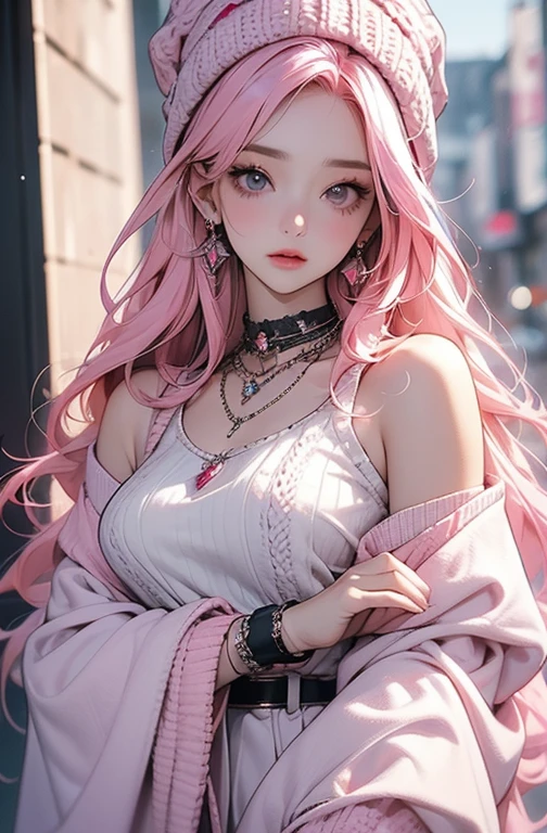 best qualtiy,tmasterpiece,超高分辨率,(realisticlying:1.4),RAW photogr,1个Giant Breast Girl,黑The eye,looking at viewert,long whitr hair,Light makeup,Do the action of biting your lip,tiny ears,耳Nipple Ring,Bigchest,slim,exposed,The body faces the viewer,