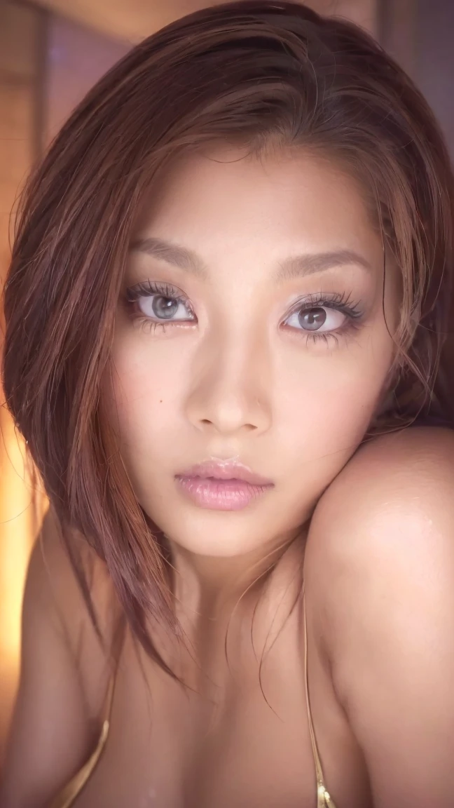 (Highest quality、8k、Award-winning works、Ultra-high resolution)、One beautiful woman、(Wearing a shiny tight swimsuit)、(bionde:1.1)、Bright color contacts、Perfect Makeup、Bright and shiny lipstick、(Very heavy makeup:1.2)、(Deep pink around the eyes:1.1)、Beautiful bright eyeshadow、Heavy makeup around the eyes、(Huge breasts:1.2)、Great shorthair、(Romantic affection:1.1)、The best smile he had when he saw me、(Many of them emphasize the body line...:1.1)、(Strongly blurred vibrant Harajuku city background:1.1)、(Strongly blurred background:1.1)、Accurate anatomy、(Ultra-high resolution for perfect, beautiful teeth:1.1)、Ultra-high definition beauty face、Ultra HD Hair、Ultra HD Shining Eyes、Shining, Ultra-high resolution beautiful skin、Ultra-high resolutionの艶やかな唇, Very detailed, Nose and mouth,Face Focus, Extreme close up of face,Shiny lips with noticeable lip wrinkles,Perfect Lips
