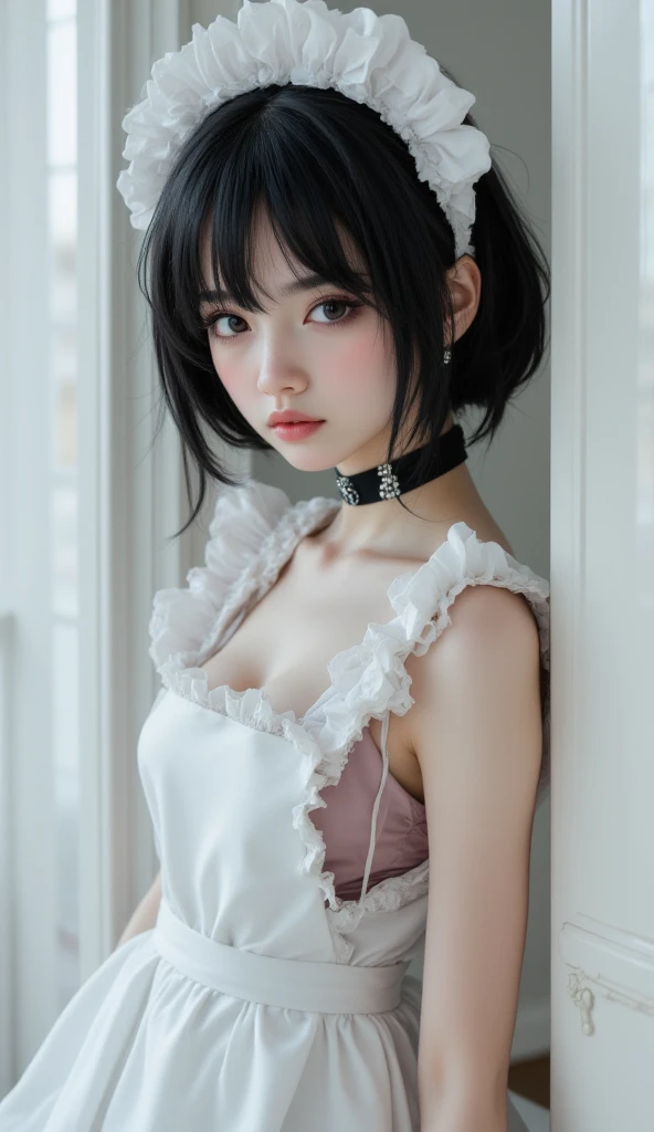 Surreal、A masterpiece of delicate and detailed line drawing、Highest quality、Highest quality、(One Woman、18-year-old、(Big Breasts:1.3), (Big Ass:1.3)、(Black Hair、Hime cut, short hair:1.2)、(Natural Makeup、Eyelash extensions、Draw eyelashes sharply、Eyebrows are thin and short、Deep orange blush:1.1)、(Spaced out、Looks sleepy、Open your mouth、Slightly red cheeks:1.2)、(Simple black hair accessories、Gothic dress with exposed chest:1.3))、Dark Rose Gardens、Purple Rose、(Blur the background:1.3)、(Top view of the subject:1.1)、Photo from thigh up