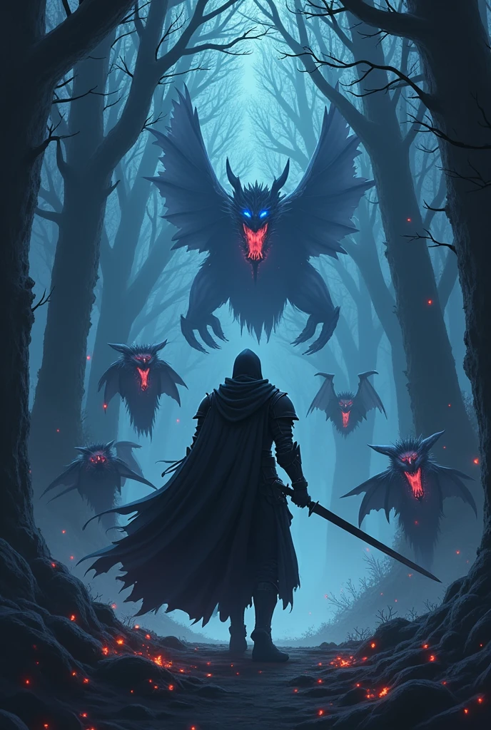 Under the twisted boughs of the cursed Hollowwood, two leopard figures lurk in the shadows. These skinwalkers, malevolent shapeshifters of ancient legend, are cloaked in the remnants of tattered, dark robes that barely conceal their grotesque transformations. Their eyes, glowing with an unnatural, predatory light, scan the moonlit forest with a hunger that chills the very air.

The first skinwalker, tall and gaunt, shifts seamlessly between human and beast, its features contorted into a horrifying blend of man and wolf. Its hands, tipped with elongated, razor-sharp claws, glisten with the blood of its latest victim. A twisted smile reveals rows of jagged teeth, ready to tear into flesh once more.

The second skinwalker, shorter but equally terrifying, adopts the guise of a monstrous raven. Its wings are tattered, yet powerful, and its beak is sharp enough to pierce armor. Feathers dark as midnight rustle ominously as it perches on a low-hanging branch, ready to swoop down with lethal precision.

The forest around them is alive with an eerie, unnatural energy. Trees with gnarled trunks and twisted branches seem to reach out like skeletal hands, while the ground is littered with bones and remnants of ancient curses. The air is thick with the stench of decay and the faint, haunting whispers of lost souls.

In the distance, a flickering light from a lone traveler’s campfire offers a brief respite from the oppressive darkness, unaware of the predators that circle just beyond the glow. The skinwalkers exchange a silent, knowing glance, their next target decided.

What dark rituals birthed these creatures? What ancient evil do they serve in this medieval realm? This AI-generated image captures the haunting and malevolent presence of skinwalkers in the foreboding woods of a dark medieval fantasy."

