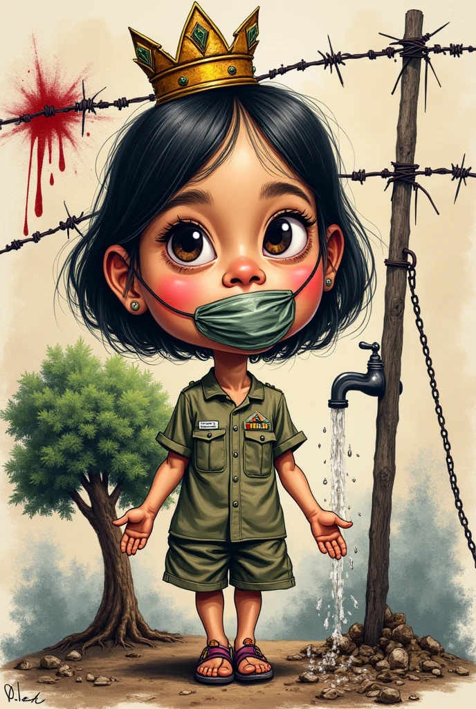 A 2 boy who is a soldier and he has fallen on the stone and he is addicted to blood. and screaming in pain.