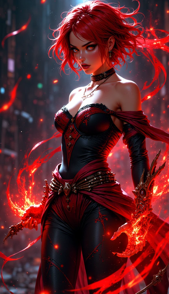 The manga character named Vermilion uses blood magic and wields a spear called Sarissa.