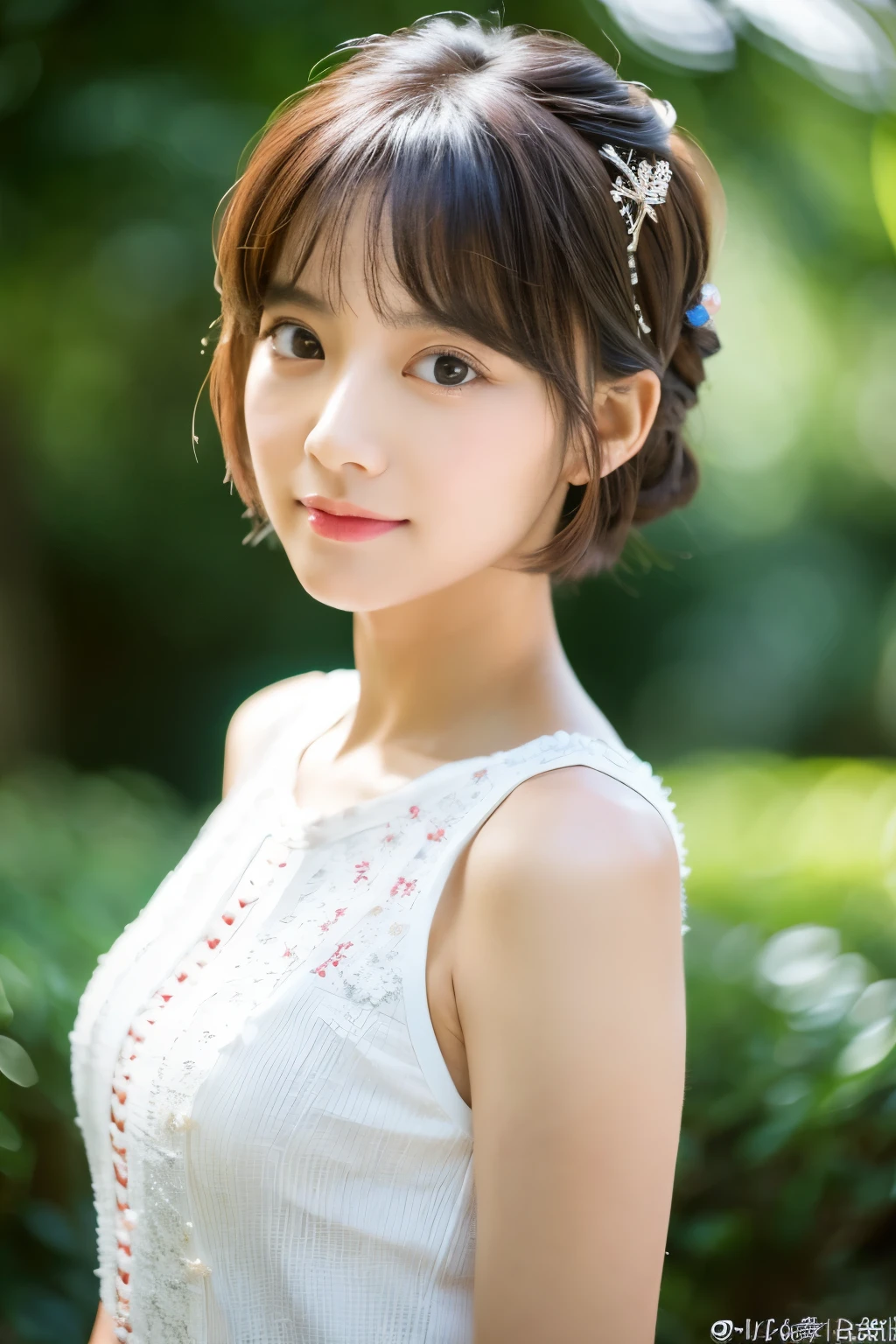 Arafed asian woman with a white dress and a flower in her hair - SeaArt AI