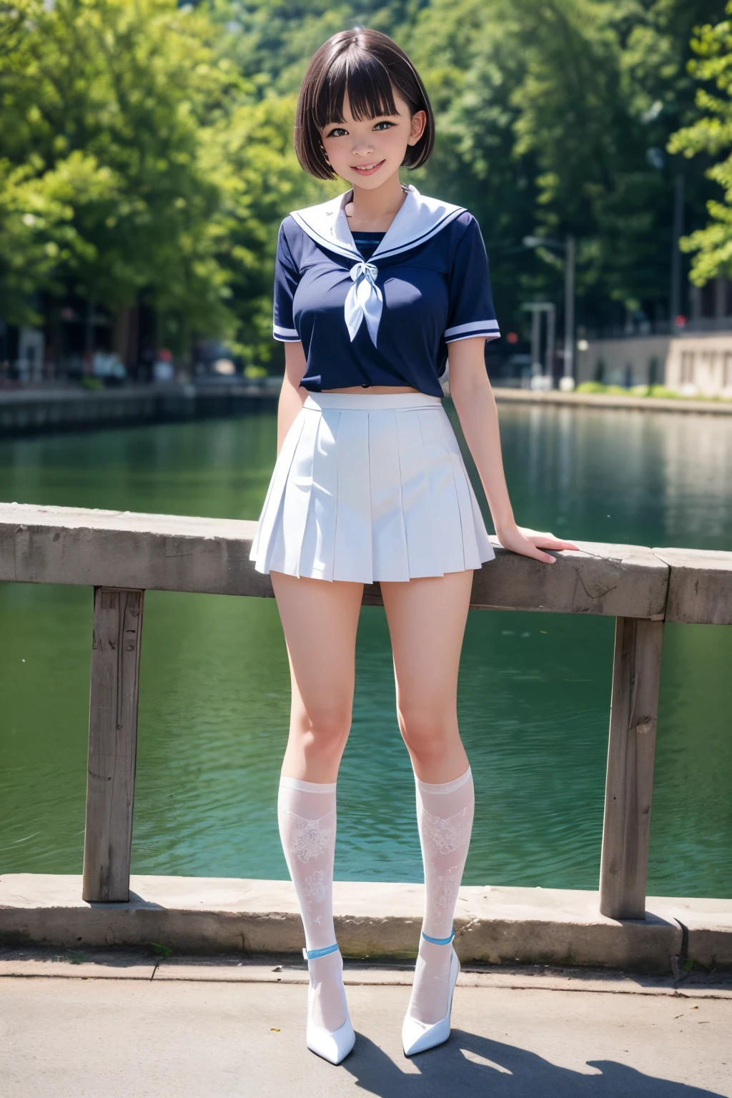 masterpiece, best quality, ((female teen)), (((turn over the skirt))),(cinematic proof),clear face, cute teenage girls,perfect anatomy, happy smile,winkking,open legs,silver short hair,blue eyes, realistic face, realistic,dynamic angle, (1girl), solo focus, small breast, ((lolita)),photoreal,hug,looking at viewer,sitting in the park,from below,((outdoor)),14yo, open legs, tight panties