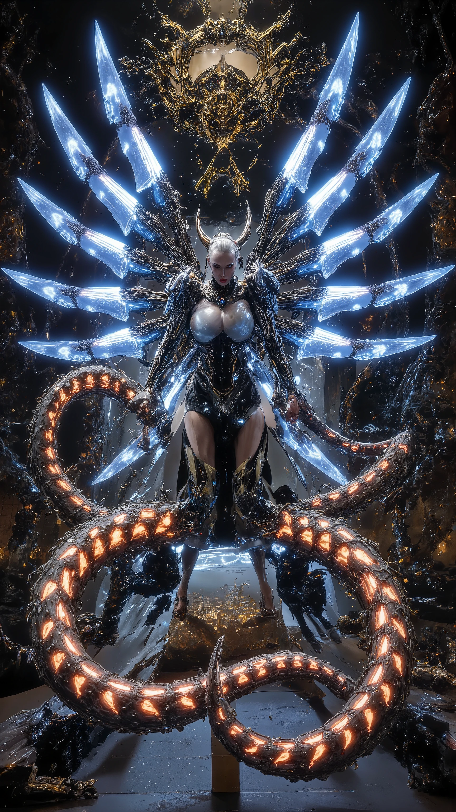 **[ epic biomechanical movie poster :2.0]**
**[Mythical universe:1.9]**

---

### :: Core architecture  ::
**超写实渲染** (Unreal Engine 5.3 + Octane 2024 Path Tracing)
**16K HDR** ｜  Quantum Level Details  (0. 01mm pores /scale片纹理) ｜  Photon Dynamics  (Light track /Particle flow)

---

### :: horn色矩阵 ::
1. ** robotic centaur **  - Star Map Projection Hooves /生物电路horn
2. ** neon Kraken ** - 液态Tentacles/ Pearl Creature Skin
3 . ** Plasma Phoenix **  - Nuclear Fusion Feather Coat / quantum flame
4 . **Cyber Elves** - 水晶纳米wing/ Photon Weapon System
5 . ** quantum tree demon **  - Photosynthetic Circuit Pattern / active vines
6 . ** Chimera Overlord ** - 全息scale甲/ energy cores

--- 

### ::  biotechnology  ::
 Golden Ratio Anatomy  (0.618)  × Heterosynthetic Fusion  (horn/wing/scale/Tentacles:2.0)
** dynamic texture ** (Nano muscle bundle +  Jelly Elastic Material :1.9)
** cross-dimensional decoration ** ( Anti-Gravity Costume / phase jewelry )

---

### ::  ultra-dimensional scene  ::
** quantum temple ** ( luminescent ion columns × holographic color windows )
**Mechanical ecology** ( liquid metal river × crystal forest )
** Antimatter Sky Island ** ( suspended palace × dynamic sculpture group )

---

### :: Physics engine ::
TressFX 5.0 hair ｜ MD 15 cloth ｜RealWave 3. 0 fluid 
** Biodynamics ** (Muscle contraction/ material transformation :1.9)

---

### ::  visual grammar  ::
 Art Nouveau Movement Curves × Cyber Dunhuang Aesthetics
Baroque machinery × Ukiyo-e photon waves

---

### [ core parameters ]
--with 3:4 -- in 6.0 --style raw --chaos 35 --stylize 850
** quality enhancement **：--quality 3 --realism 2.0 --diversity 2.0
