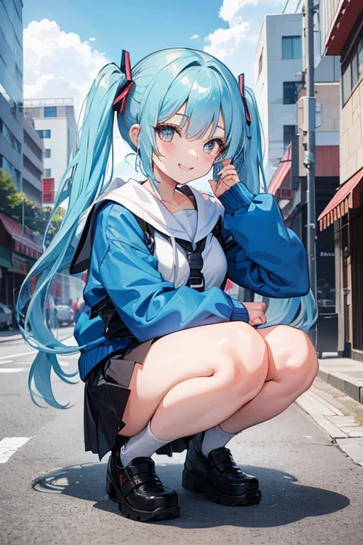 Bigger than a building、Giganticした、Gigantic、giant girl、A girl with sky blue twintails、Stepping on someone、The background is a collapsed city、The outfit is a sailor suit、barefoot、To turn one's soles towards someone