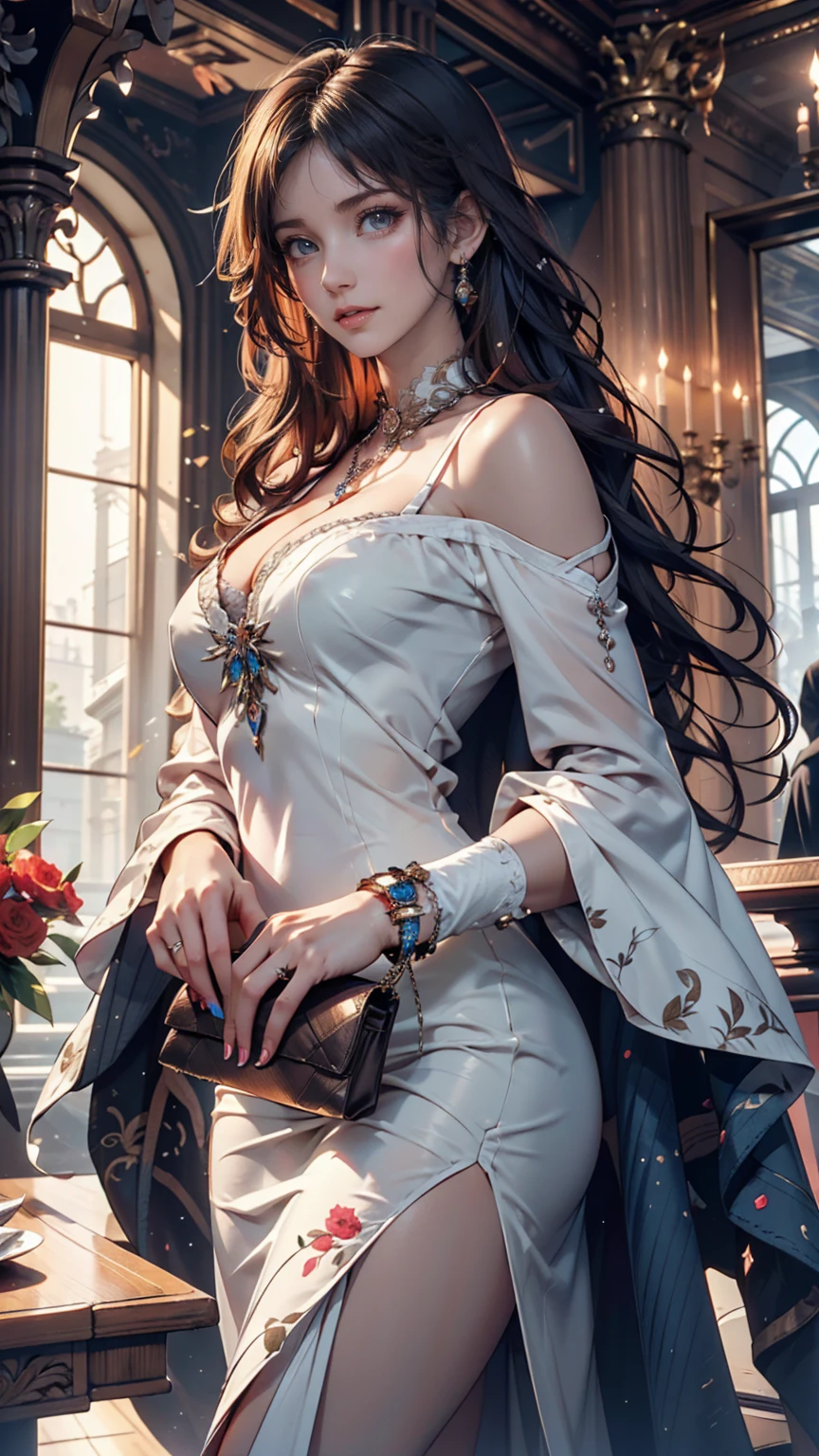 Beautiful mature woman in water,Realistic, masterpiece, Final Details, Photo Real, Intricate details, Octane Rendering, 8k, One girl, Perfect face, Beautiful Face, New South Wales, Tank Reference, Hair Details,, 黒いbow, Black gloves, Black legs, blue eyes, Blue Hair, bow, dress, Drill Hair, frills, Mitt, Gwen, ヘッドdress, High resolution, Long Hair, Opened lips, Puffy sleeves, Purple eyes, smile, alone, White dress, Oilskin,
