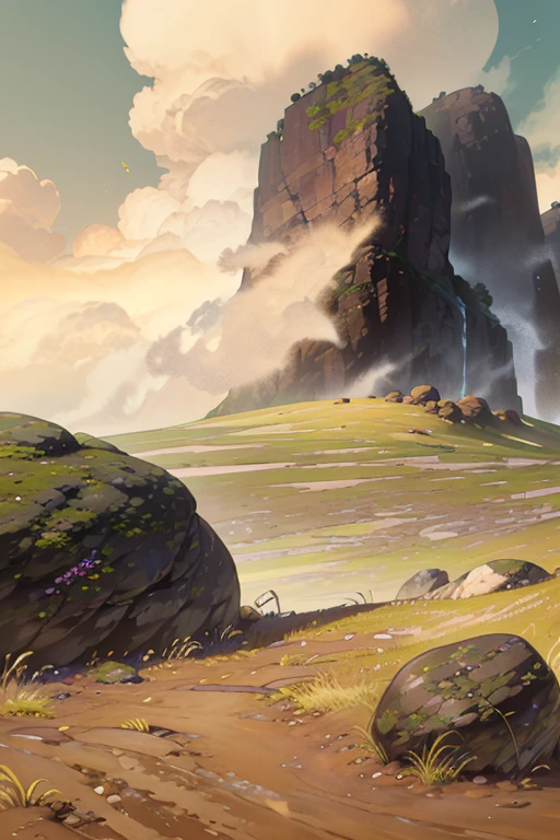 Conceptart,Concept Art,SamWho,mksks style, green moss, species, overlooking chasm, volcano