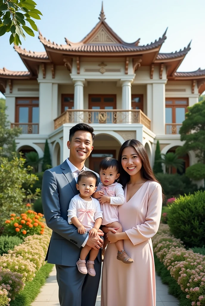 there are two adults and a standing on a set of stairs, portrait image, family photo, happy family, photoshot, home photography portrait, barong family, portrait picture, family photography, vacation photo, family portrait, full protrait, portait image, portrait shot, photo portrait, marketing photo, taken with canon eos 5 d mark iv, full body photograph