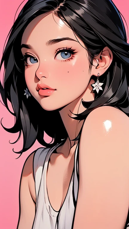 Murakami Takashi style, avant-garde pop art, (((city, standing))), amazing, best quality, vector art, stylish design, ((most beautiful girl ever)), (((best quality))), HDR, ((details)), ((masterpiece)), ((super detailed)), ((delicate eyes, detailed eyes, best eyes ever, beautiful eyes, big eyes, lots of sweat on face and body: 1.100, whole body wet: 1.50, tongue out: 1.10, mischievous expression,))(colorful two-tone hair, shiny hair, beautiful hair), (beautifully shaped breasts), ((low-necked white tank top, hot pants)), (((close-up of face, composition from knees to head)))