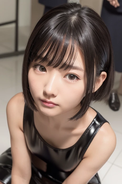 5 year old idol、Age is 5 years、highest quality、masterpiece、Ultra-high resolution、RAW Photos、(Realistic:1.4)、1 girl、very cute、 Adorable、 Shiny Dress, sexy,(Face without makeup:1.3)、 (Super reflective latex Polarized Paint Dress:1.7)、Very attractive 、(Short ponytail hairstyle:1.6)、The arms are bare skin、Common poses、Precise finger drawing,ラテックス素材のPolarized Paint Dress、Super tight dresses、smile、Real Face without makeup、Full body photo、Beautiful black hair、Hair color is black、round jawline、Full body photo撮影、Japanese Girls、(Super short skirt:1.3)、Polarized Paint Dress、Polarized paint latex、Wide-angle fisheye lens、Idol looking down at the camera、close、Ground to ceiling camera angle、Shot from very low angles、straddling a man in bed、