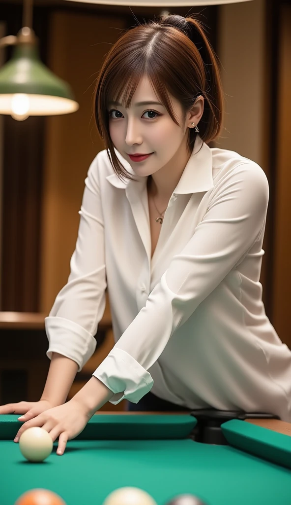 extremely detailed CG unity 8k wallpaper, best quality, ultra-detailed, masterpiece, realistic, photo realistic, extremely detailed cute girl, 25years old, (secretary), large breasts , smile, parted lips, business white shirt , showing panties , office, chair , sitting , half body shot ,