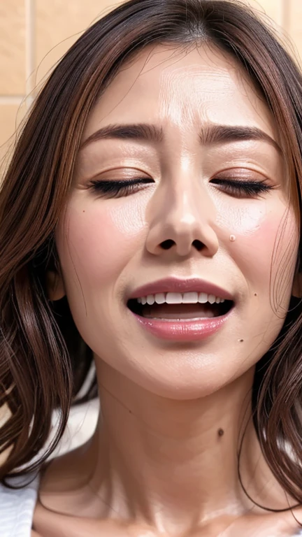(Realistic:1.3、Ultra HD、Ultra-high resolution、8K、Japanese Housewife、寝室でBlowjobチオをするMature Woman:1.5、At the bed)、((Look Viewer:1.8))、(Extremely realistic skin texture:1.4)、(Realistic:1.3)、short hair、((Embarrassed expression:1.5))、(blonde:1.5)、48-year-old woman、Mature Woman、Ponytail Hairstyles、(Brown eyes:1.3)、(Face close-up:1.38)、(Sweaty:1.2)、(Nipplesを見せる)、((衣服から突き出たNipples,))、dress、美しいNipples、Nipples、(Shooting from the side:1.1)、Drooling、((Blowjobチオ:1.6、Blowjob、Cum in mouth、Bukkake))