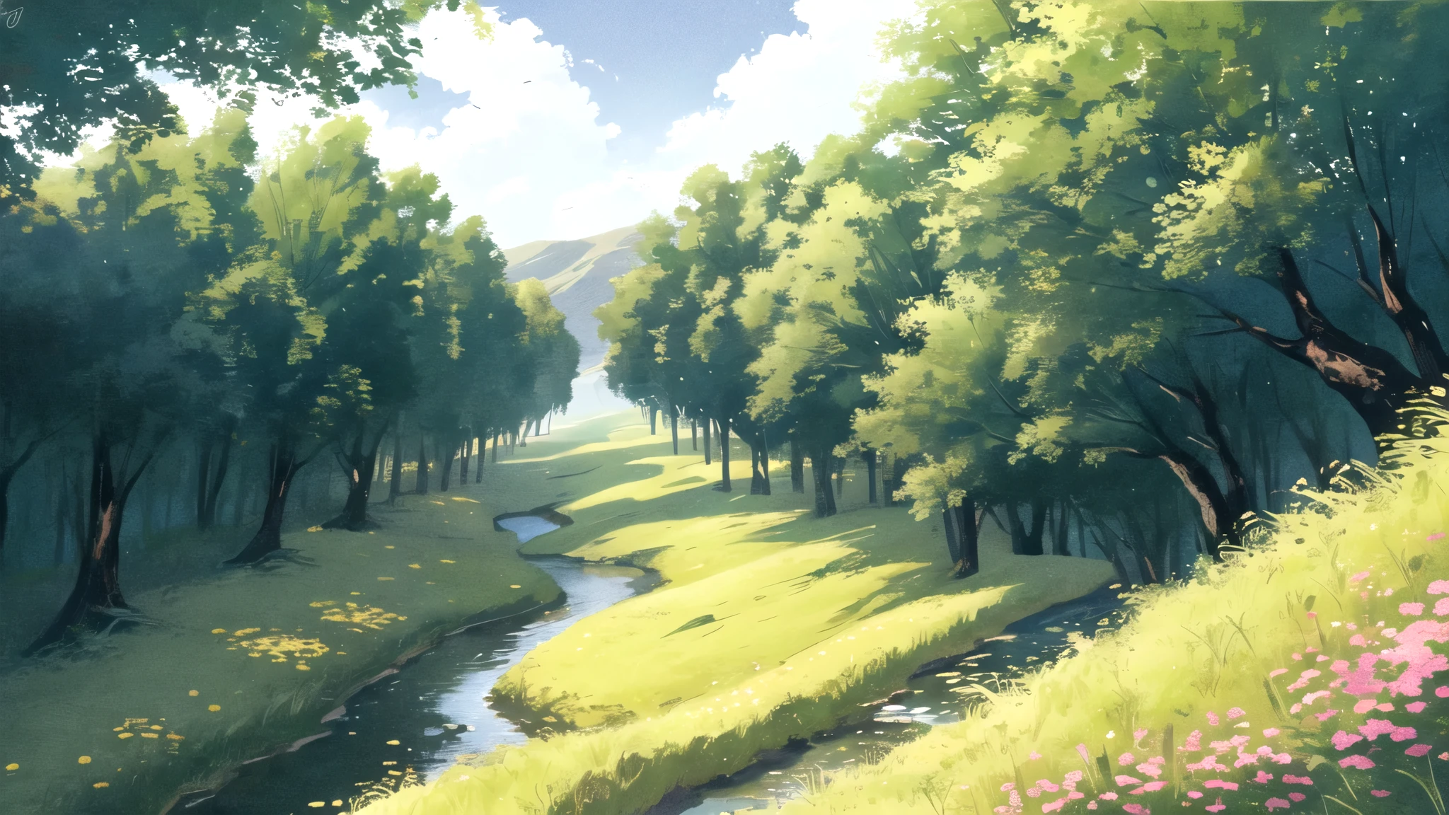 masterpiece, best quality, potg style, scenery, flowers, grasslands, from below,
