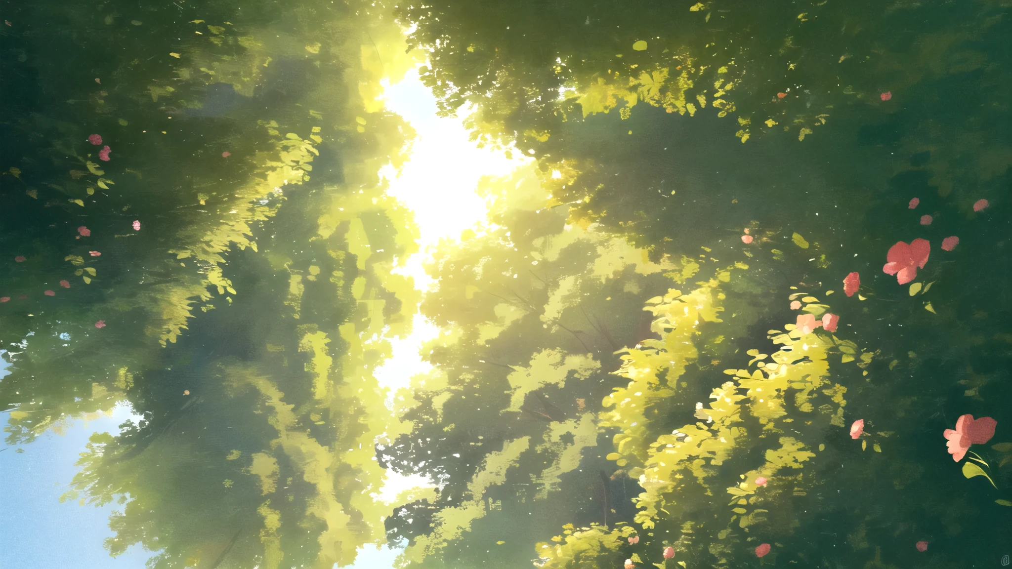 masterpiece, best quality, potg style, scenery, flowers, grasslands, from below,