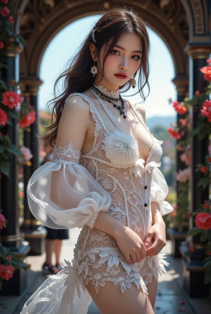 (Best Quality), ((Masterpiece), (Detail: 1.4), 3D, A Beautiful Western Female Figure, HDR (High Dynamic Range), Ray Tracing, NVIDIA RTX, Super-Resolution, Unreal 5, Subsurface Scattering, PBR Textures, Post-Processing, Anisotropic Filtering, Depth of Field, Maximum Clarity and Clarity, Multi-layer Textures, Albedo and Highlight Maps, Surface Shading, Accurate Simulation of Light-Material Interactions, Perfect Proportions, Octane Render, Two-color Light, Large Aperture, Low ISO, White Balance, Rule of Thirds, 8K RAW, , Yushui