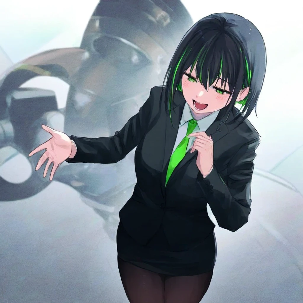slimegirl waifu in a clean tidy black suit and tie jacket
