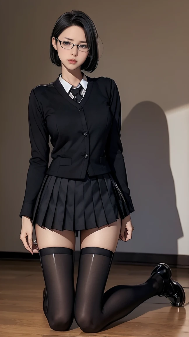 masterpiece, best quality, illustration, Super detailed, fine details, High resolution, 8K,wall paper, perfect dynamic composition,(Details High quality, realistic depiction of eyes:1.3), short hair, (wavy hair:1.2), Silk Collar Shirt, Long flared skirt, pony tail hair, huge breasts, black hair color, Big Natural Color Lip, bold sexy pose, crying a little、Harajuku style、20 year old girl、cute type、lolita、beautiful legs, hotel room, full body photo、focus on crotch, hposing Gravure Idol, Sexy shot looking at camera, Sunset, by the window, Summer, knee sox, make up, Curve