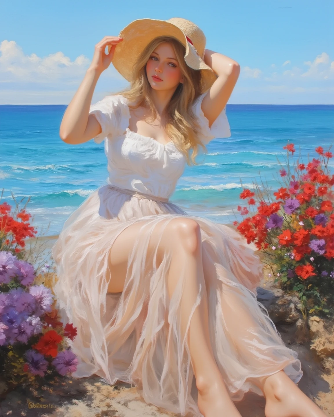 a girl on the beach surrounded by Pomeagle Russian popular print