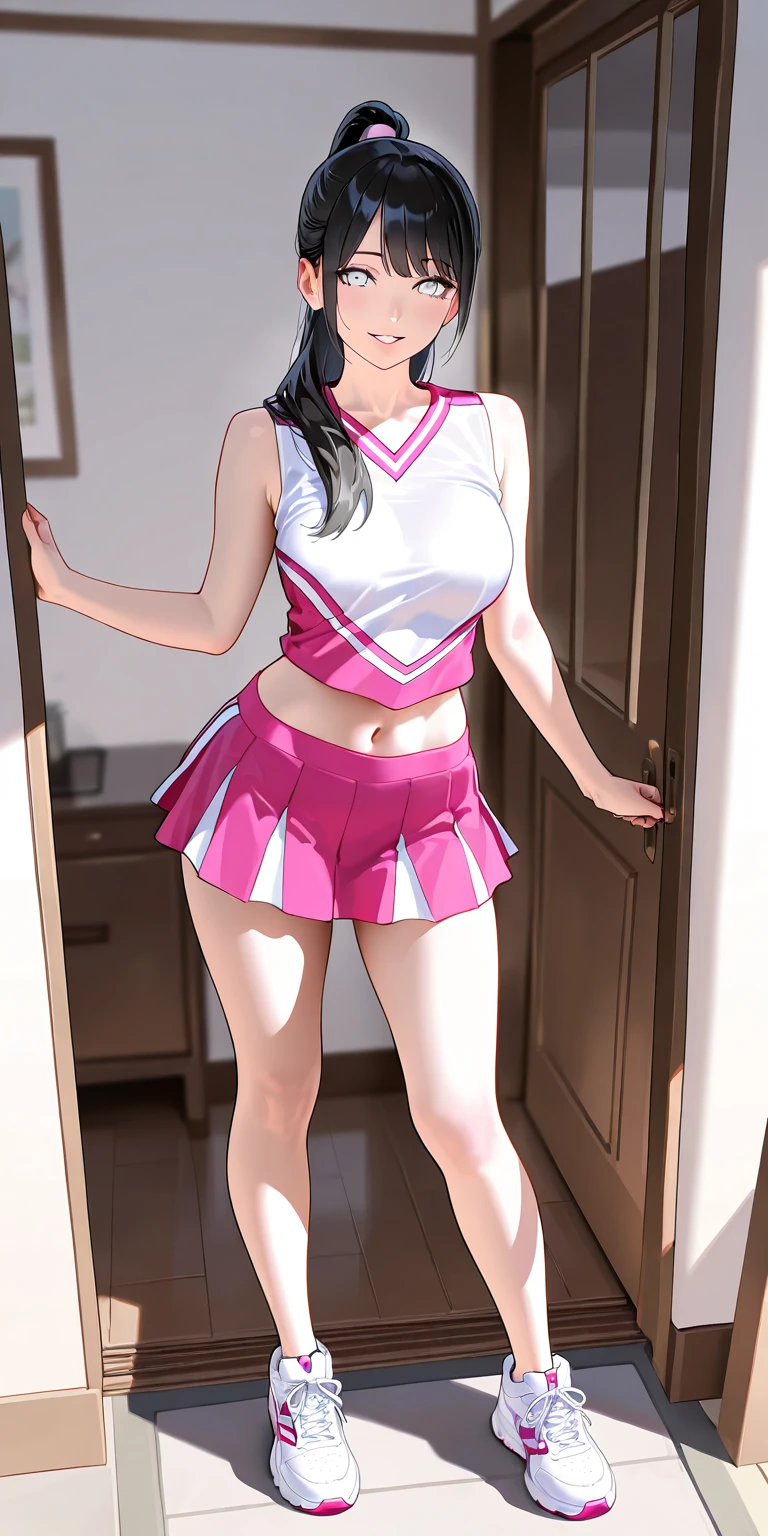 20 year old Japanese woman,((Wearing a cheerleader uniform))(非常にdetailedな肌),Curvy Hips,Beautiful big ,(Very large breasts),Pale skin,Pointed Chest,Erect nipples,(Fantasy art,Best image quality,Surreal Portraits,(8k),Ultra-realistic,最high quality, high quality, High resolution, high quality texture,Attention to detail,Beautiful details,detailed,Extremely detailed CG,detailed Texture,Realistic facial expressions,masterpiece,in front,dynamic,bold),(((short pixie cut))),(Very thin hair),(Very soft hair),(Super Straight Hair:1.5),length, sleek bangs,Very light coppery amber hair,Hair in one eye、(((Wear a cheerleader uniform)))　(((sit astride a high-backed chair)))　(((Sit with your chest against the backrest)))(((Excited)))(((Put your hand inside your panties and masturbate:1.5)))　(((The lines of the body are clearly visible)))、(((Depiction of beautiful fingers)))　(((Beautiful body depiction)))　(((Sit with your legs apart)))、(((Full body photo)))、(((Low angle photo)))、(((Correct ankle orientation)))(((Correct number of legs)))　