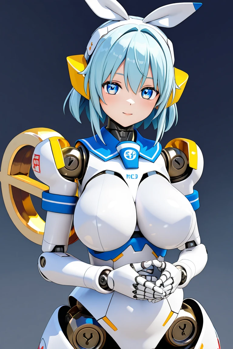 robot girl, humanoid robot, robot joints, full face mask, huge tits