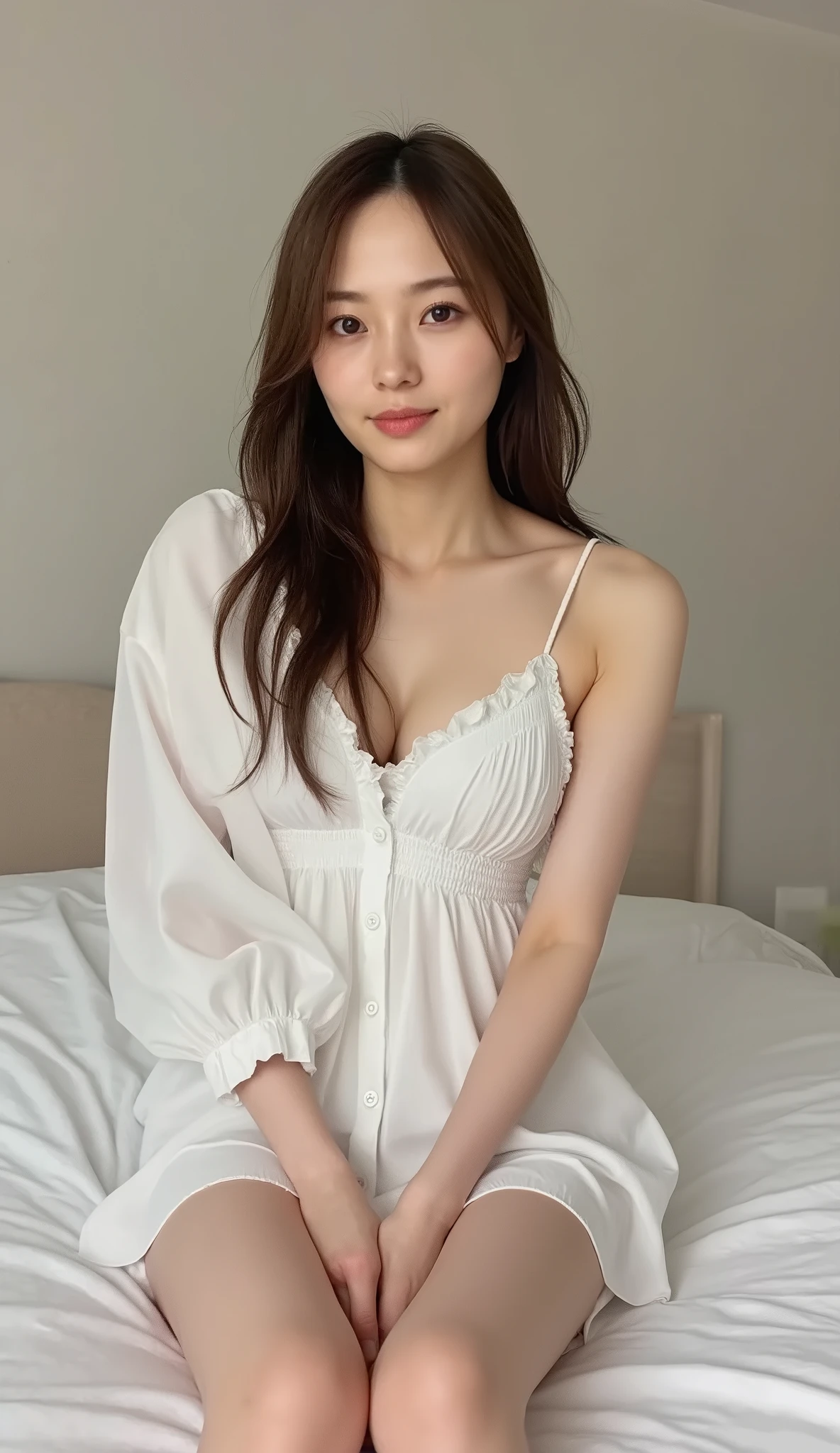 Hi-Res, top quality, high quality model, super high heels, textured skin, high detail, Masterpiece, long hair, Hair, 3d rendering ,Correct structure as a human 、 the correct structure for a 20 year old woman 、 full body shot from the front 、Totally naked: 1 ,5, completely naked and chest close, Young, Firm, Perfect Very Large Breasts,round and very big breasts , sit and open her legs MTaking an open legged posture ,Pussy line, Sexy and attractive horny thighs, big ass,Horny Hips , Curved Beauty, Staring at Me with Big Eyes , Sensual Expression, sitting on bed, random sexy pose
,