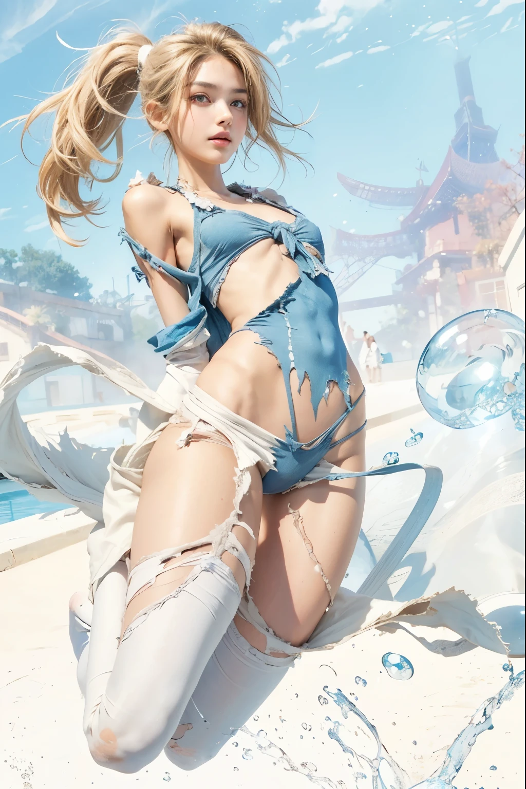 masterpiece, best quality, girls, slender, blue eyes, hair color ash, white skin, medium breasts, cute, sexy, futuristic, bikini, floral, skin exposed, machine, night, fluorescent theme, full body