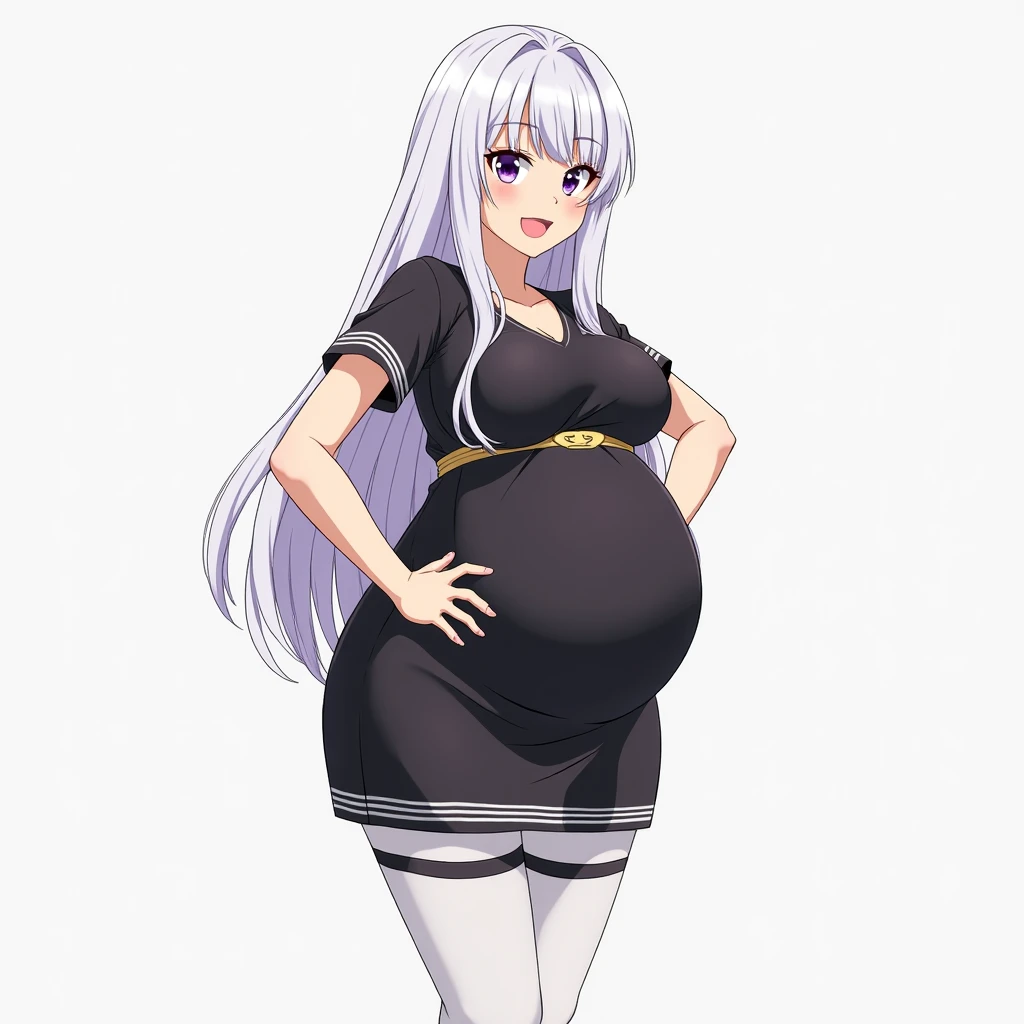 Anime girl, long hair, big pregnant, purple eyes, pregnant girl
