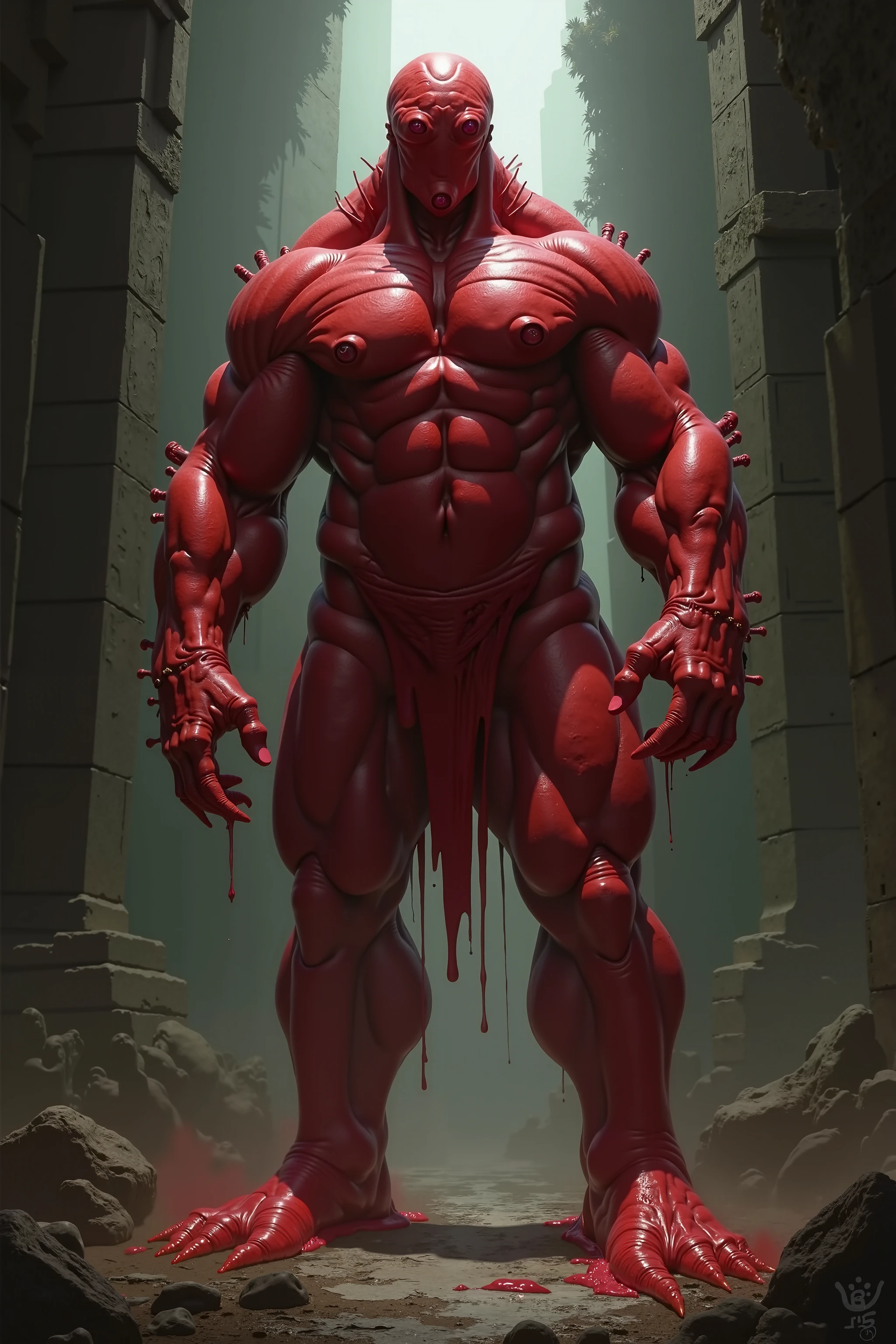 score_9, score_8_up, score_7_up, (clear simple background, white background, papyrus background), ((adult))
(Goo boy, Sime:1.2), mature , monster, anthro, solo, (male), (red_skin, fullbody, muscular bode, face, focus), beautiful,