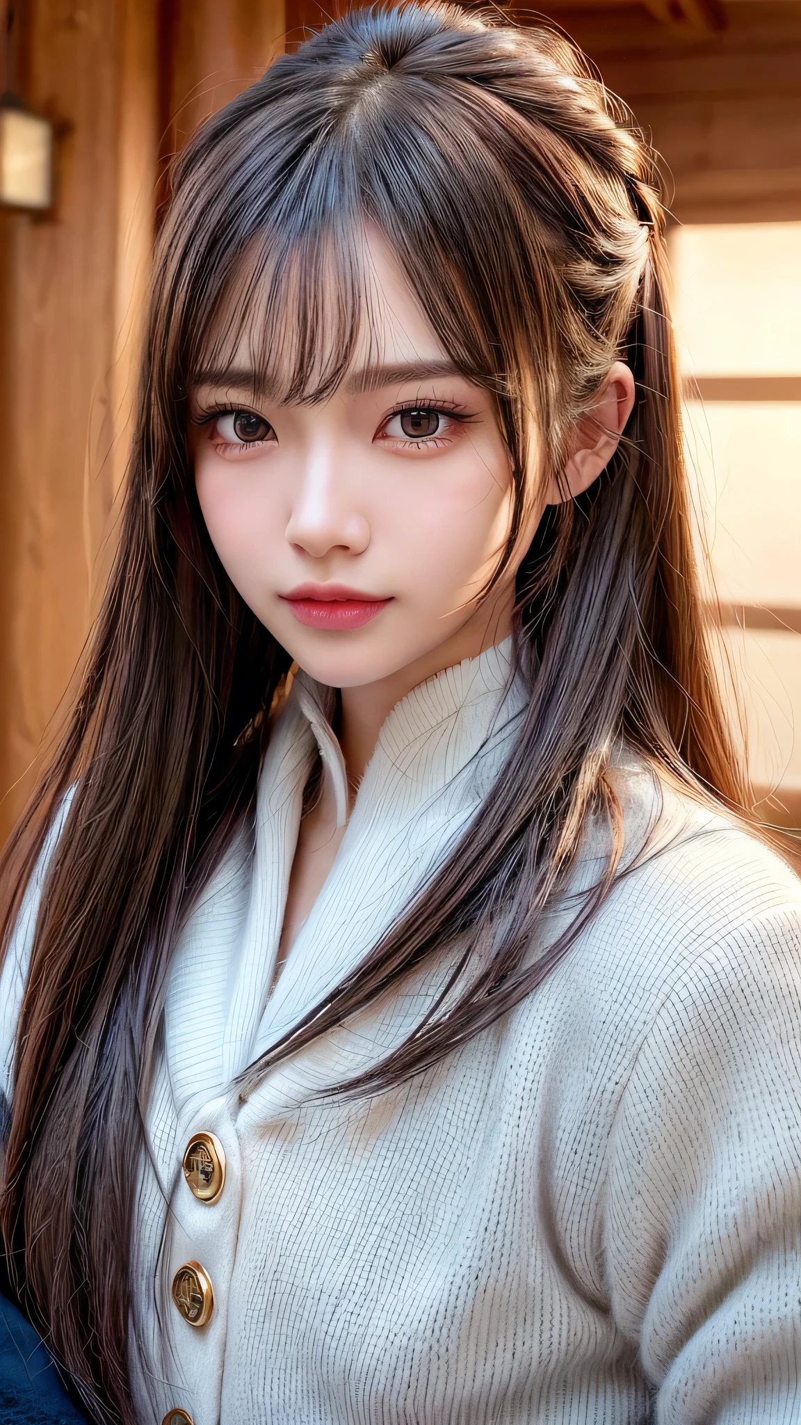 Arafed asian woman with long hair and a white sweater - SeaArt AI