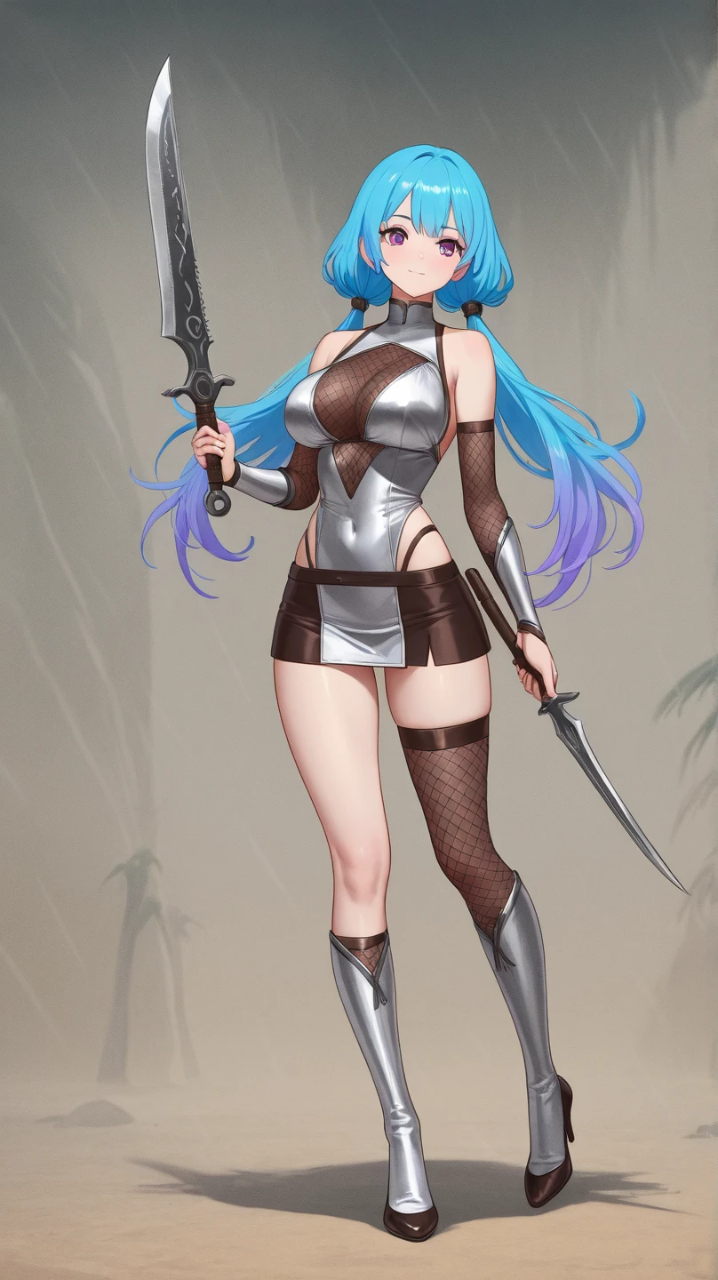 Hot Sexy Furry Bunny Girl wear Ninja Bikini Armor with Smoke Aura, Full Body