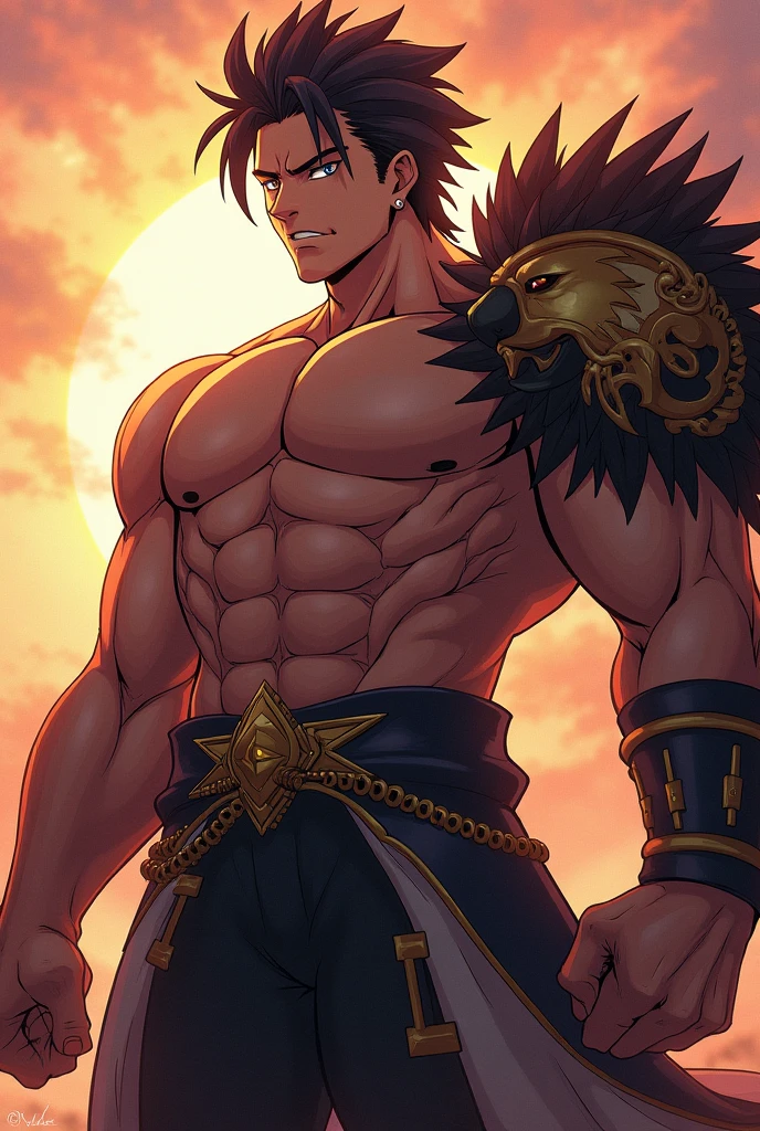 Create a barbarian man character (com roupa de vikings) de one piece. who is fighting, he fights with a punch, just a punch
