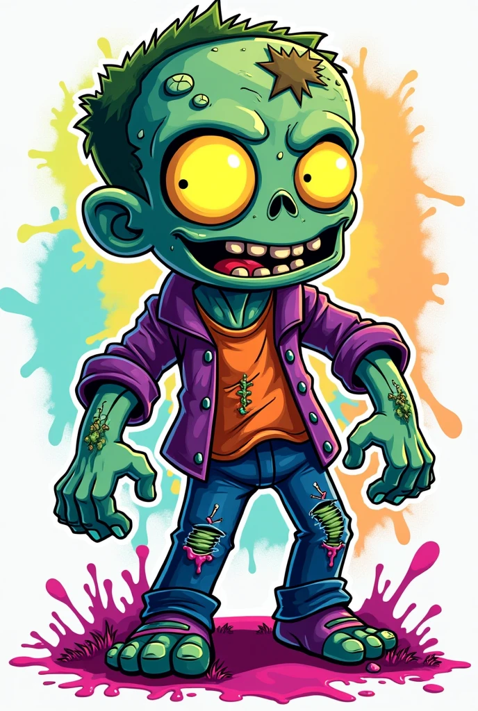 2D image, funny cartoon zombie holding a water pistol