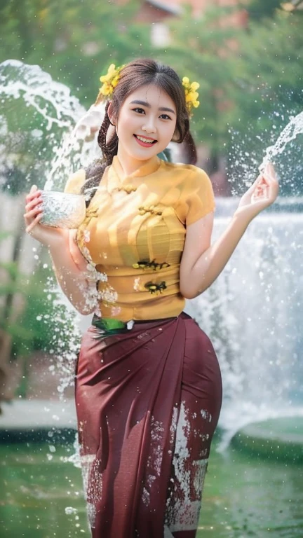 As she was wet with water, her beauty became more apparent, and her attractive body was revealed