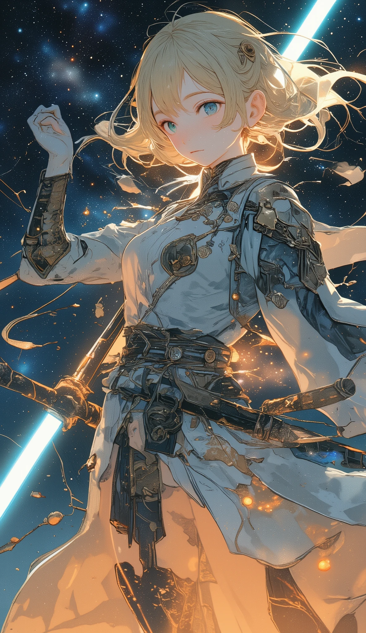 Space Samurai , Jedi Samurai , Star Wars , Japanese Sword, very pretty woman, cute face, French Braid, ブロンド,