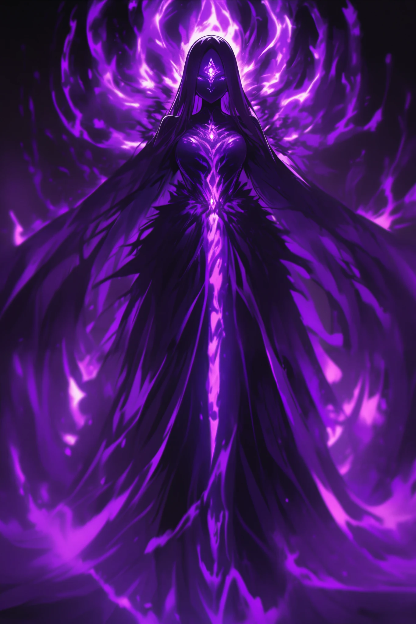 Grand void spirit, non human, purple body, purple/black background