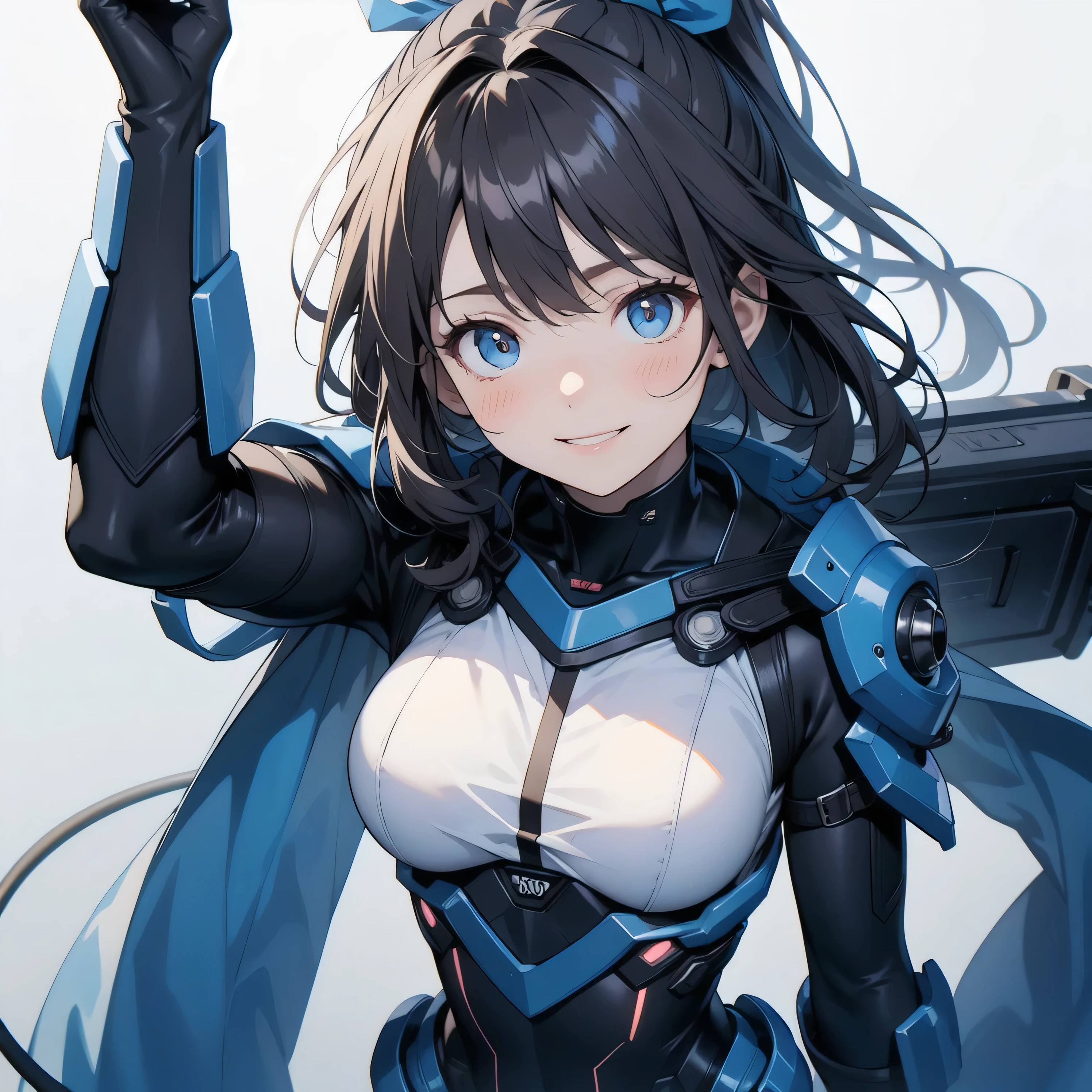 best quality, <lora:A-Mecha-REN[color_theme,mecha musume, mechanical parts, robot joints,headgear,full armor]:1>,mecha musume, mechanical arms, headgear, 1girl, light smile, blue|black hair, low-braided long hair, medium breasts, night,