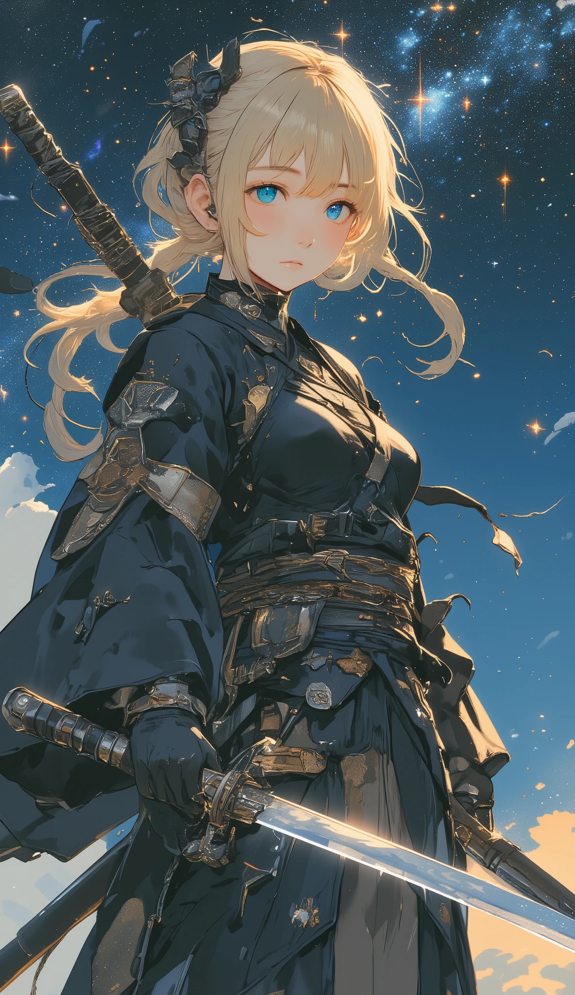 Space Samurai , Jedi Samurai , Star Wars , Japanese Sword, very pretty woman, cute face, French Braid, ブロンド,