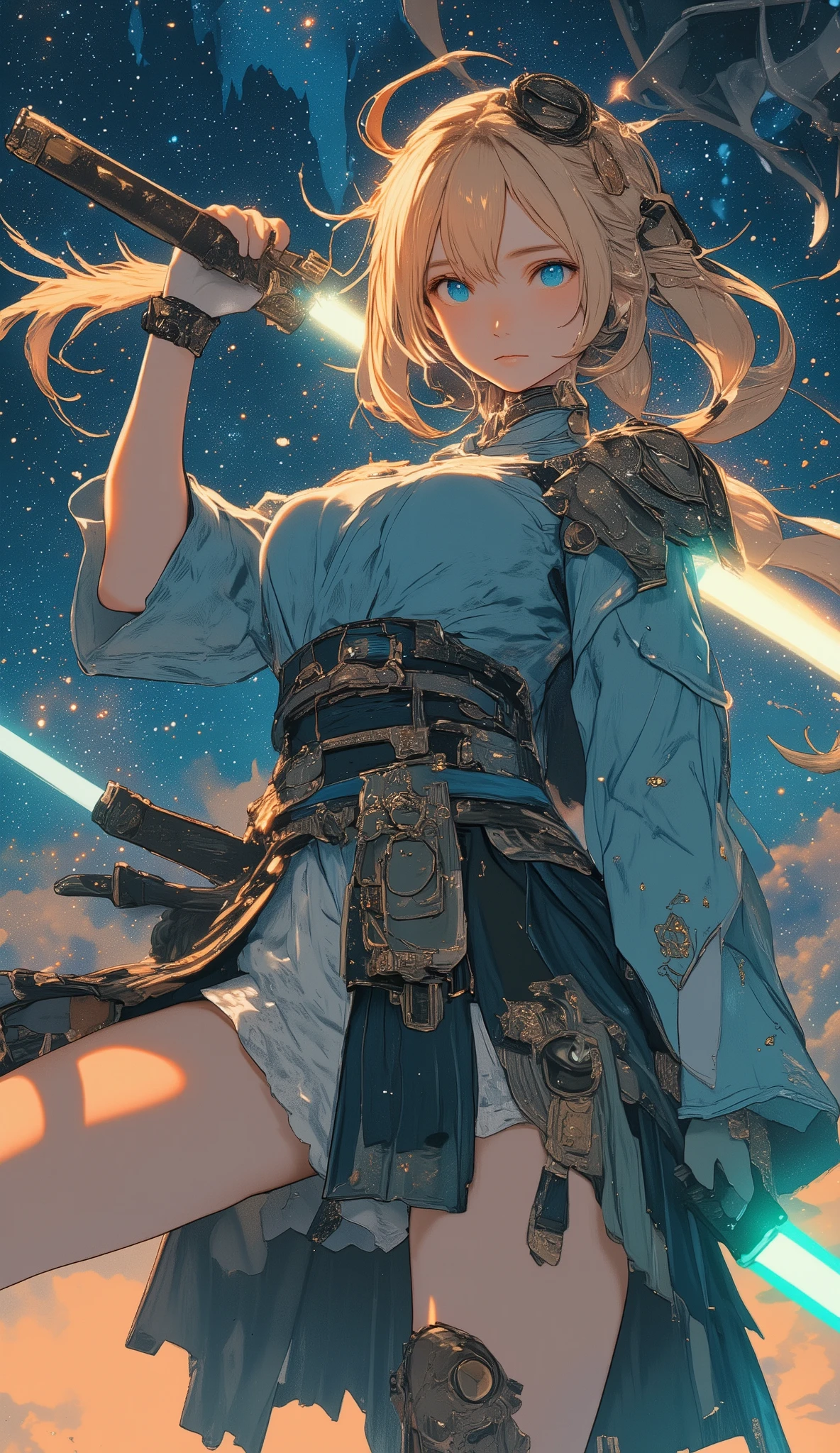 Space Samurai , Jedi Samurai ,   Star Wars  ,  Japanese Sword,   very pretty woman,   cute face,   French Braid, ブロンド, 