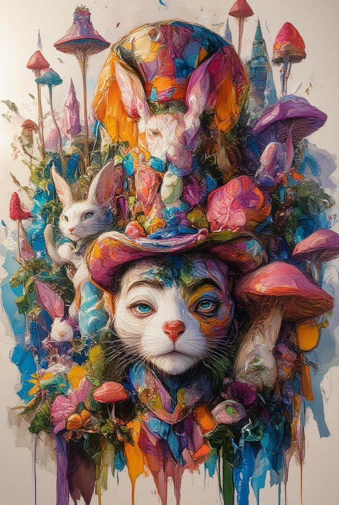 ultra detailed, absolutely resolution, masterpiece.
Cubist style painting, Alice in Wonderland.
fusion of pop art and psychedelic art, fusion of watercolor, acrylic and collage, conceptual installation art