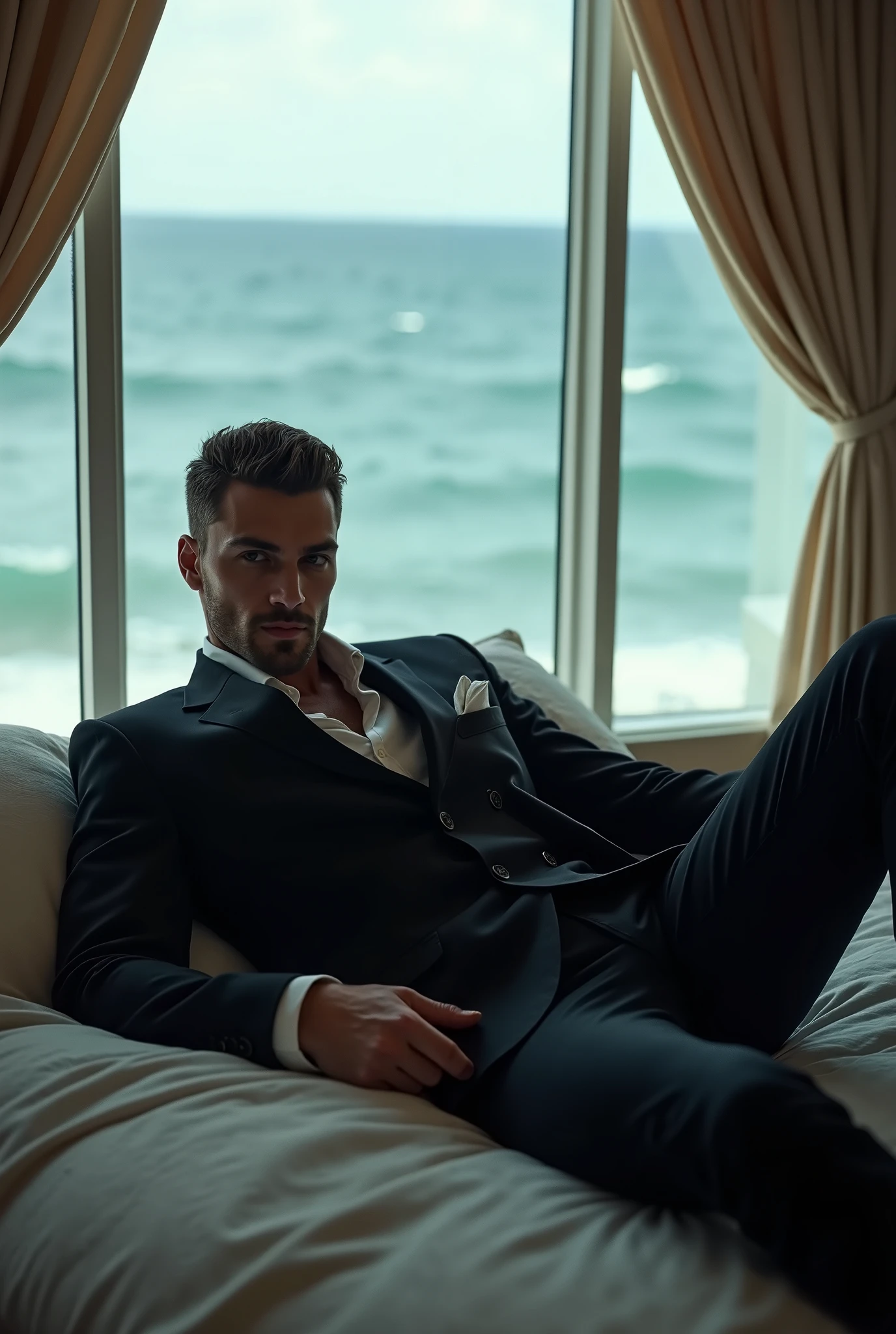Crie um retrato ultradetalhado de um (((grande homem corpulento com uma barba estilo lenhador))), ((confortavelmente deitado)) em sua cama. The man exudes a sense of relaxation and contentment as he rests shirtless, usando shorts casuais. Your body is covered by a thick layer of hair, aumentando seu charme robusto.
Setting the scene in a rustic and masculine room, with wooden furniture, Tons quentes, and a touch of vintage décor. Sunlight streams through the window, gently illuminating the man's body and creating intricate patterns of light and shadow in the bed and surrounding elements.
Focus on capturing the smallest details of man's characteristics, from the strands of hair in his beard to the natural folds of his skin. Use ultra-high definition (UHD) techniques to enhance the richness of colors and textures, criando um retrato realista e imersivo.
The final work should exude a sense of comfort, masculinidade, e beleza crua, transporting viewers to the serene atmosphere of the rustic room and celebrating the natural allure of this laid-back, homem barbudo.