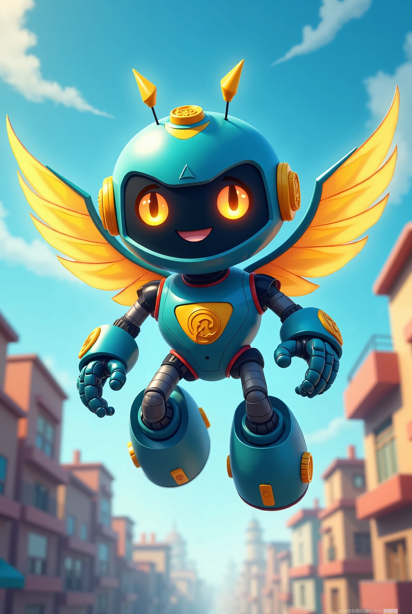 Aero Spark: The Whimsical Guardian is a charming flying robot with a playful spirit and a serious resolve. With vibrant hues of electric blue and vivid yellow, he glides through the skies, merging modern technology with a mischievous flair. His big, neon eyes brim with warmth and a hint of rebellion, captivating all who gaze upon him. Adorned with wings inspired by musical notes and a quirky emblem on his chest, Aero Spark embodies the joy of adventure and the importance of spreading cheer. As he navigates the vibrant cityscape, he balances whimsy with a sense of duty, rallying the community during dark times and reminding everyone that laughter holds power. Aero Spark is a beloved figure, a true protector of happiness in an often monotonous world.
