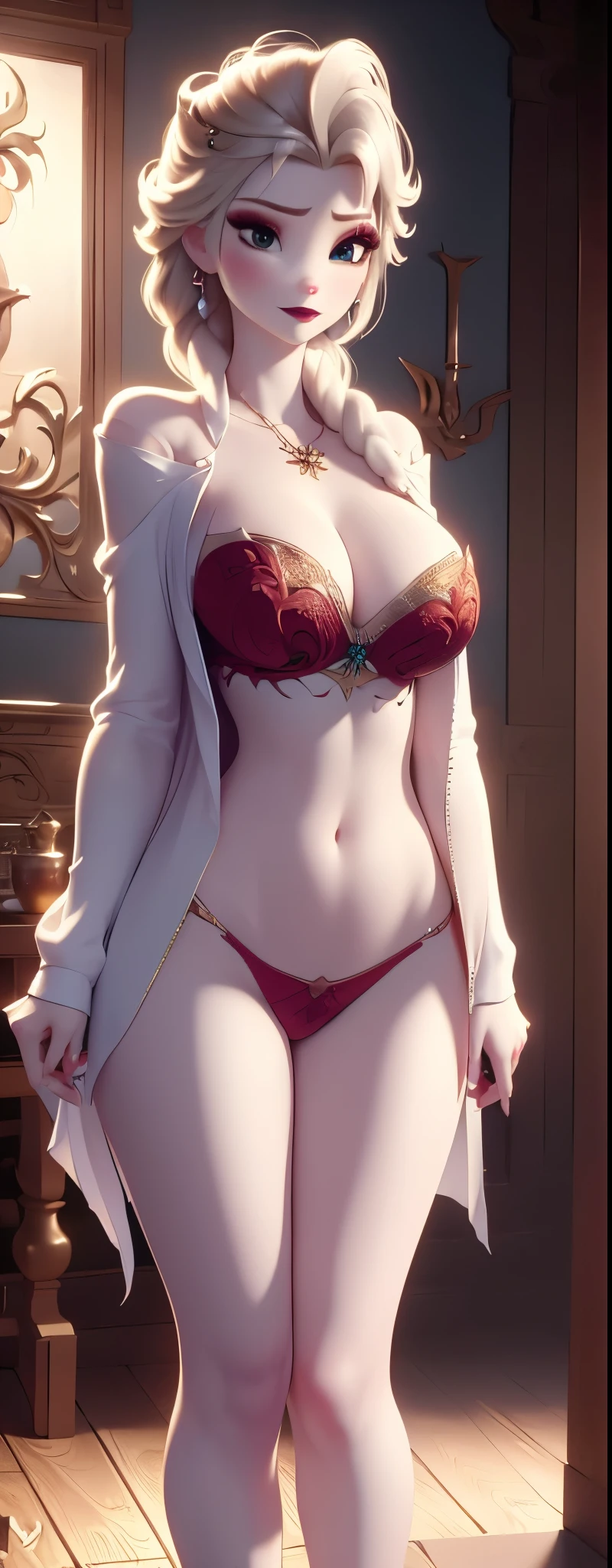  Elsa,chubby face,invent,face detail,blush,purple eye shadow, rose in hair,arise from,simple background, looking to the side,half shirt, White dress, No blouse, without bra, visible chest peak, (big tits) (big breasted) (fully exposed chest) ( naked and visible nipple) (big tits) (big breasted) (fully exposed chest) ( naked and visible nipple) big tits) (big breasted) (fully exposed chest) ( naked and visible nipple