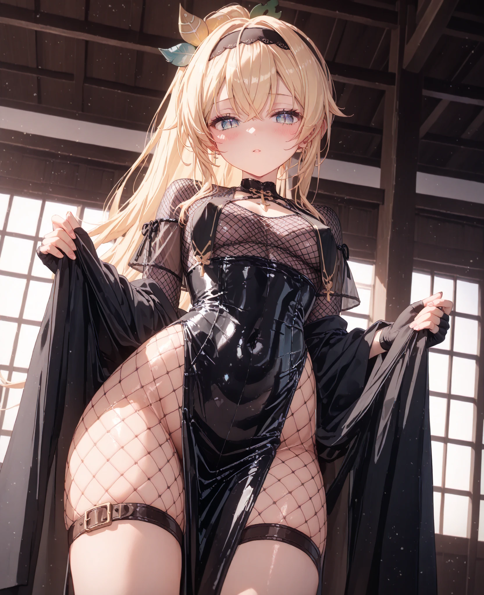 striped dark blue lace shirt ,frilled skirt,sleeveless,large breasts nsfw,(Lift up the skirt:1.4),(white panties visible:1.3),(pubic hair:1.2),(cameltoe:1.2),(love juice:0.7), (frown:1.2),(angry:1.2),contemptuous,disdain,(hate:1.3),looking down,elegant,active angle,dynamism pose, outdoors,from below,Long Hair Blonde Toddler girl 5