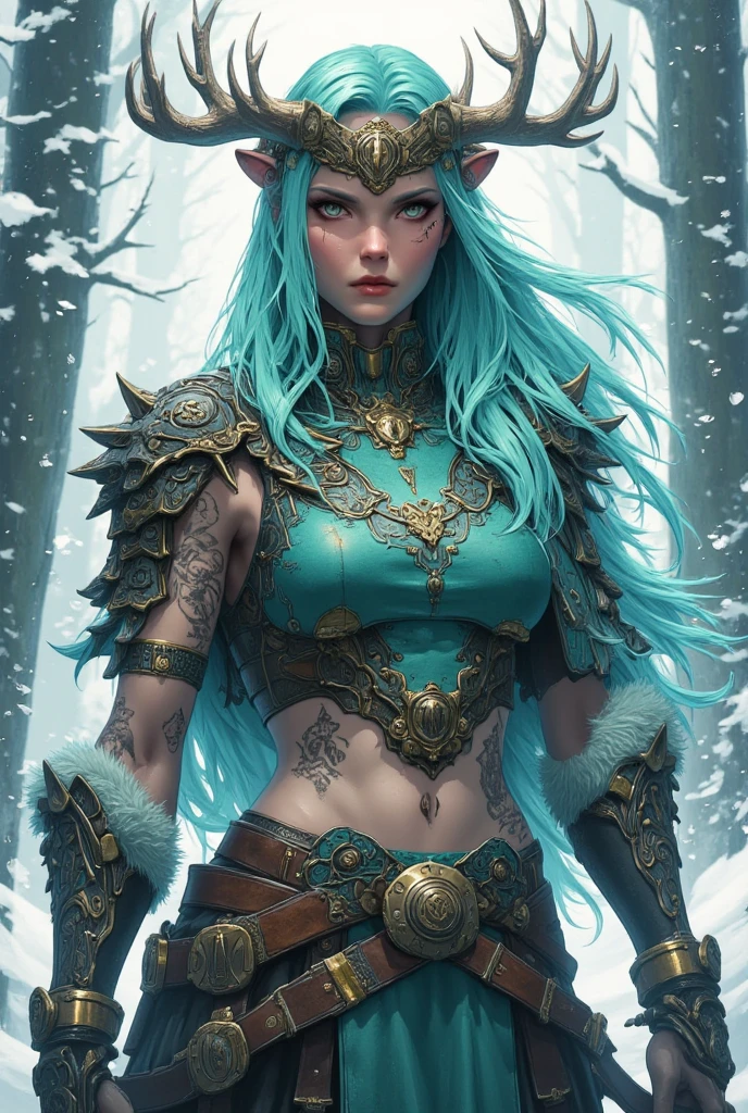 (vikingworld:1.2), 1girl, narrow, waist, large breasts, aqua hair, auburn dreadlocks, twin braids, purple eyes, leather skirt, belt, fur, breasts, cleavage, closed mouth, collarbone, black choker, eyebrows visible through hair, hair ornament, hair ribbon, hairclip, outdoors, long hair, looking at viewer, navel, ribbon, body ornaments, jewelry, body jewelry, smile, thighs, standing, straight-on, realistic skin texture, detailed background, beautiful and detailed artwork, <lora:more_details:0.5>   <lora:VikingWorld:0.8>