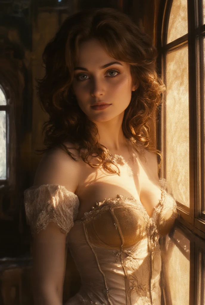 young busty keira knightley, her dress is blowing up, stockings, big tits, gigant booobs, curly fluffy hair, Transparent torn unbuttoned shirt, torn skirt, Transparent wet skirt, heels, naked belly, emotions play on her face, nervous, running away, panicking, storm, downpour, rain, lightning, full body pose, running away, hair blowing in the wind, in a medieval city, fog from which fantastic creatures emerge, dark fantasy theme, attractive, Gorgeous, beautiful, alluring, art by Stephen Gammell, Pino Daheny, Jeremy Mann, Alex Maleev, surrealism, dark art by james jean, takato yamamoto, inkpunk minimalism, realistic colors, hyperrealistic, hdr, delicate detail, highly detailed, masterpiece, very beautiful, adorable, marvelous, exquisite, captivating, alluring, award winning, spectacular, trendy, polished, very cute, glorious, fabulous, excellent, astonishing dark colors, Alasdair McLellan, digital painting; by Daniel Merriam, Nikolina Petolas, Mone, Peter Gric, Dariusz Klimcza full colors, hair backlighting, back lighting, volumetric lighting, 8K, perfect eyes, perfect pupils, expressive eyes, hands by Albrecht Durer, smoke, particle fx, mist, fog, fire, explosions, debris, clouds, smile face Terrifying Decrepit Ancient Egyptian Mummy mermaid Covered in Rags, Insanely Detailed, Hyper Realistic, 32k, uHD, Filigree, Ultra High Resolution, Unreal Engine 5, Trending Art, Cinematic Lighting, Ray Tracing, Gold Ornate Jewels, ROBERTO GONZALEZ,