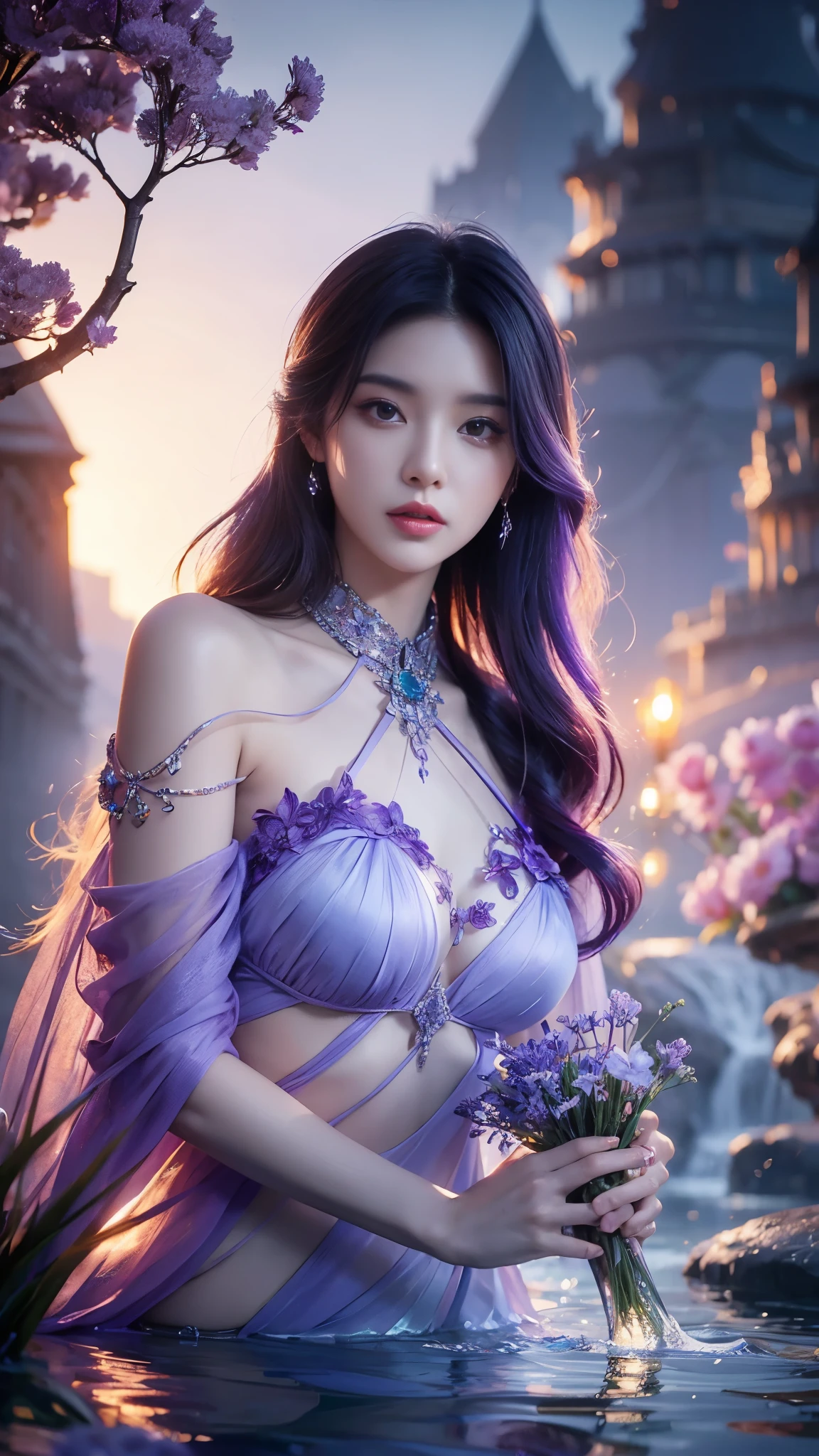 穿着纱丽的女人Strike a pose拍照, Ancient Goddess, Traditional Beauty, if, Beautiful goddess, Gorgeous role-playing, high, Beautiful young girl, Beautiful woman, 华丽Beautiful woman, Complex clothing,Chinese aesthetics, Beautiful Asian girl, Extremely detailed shot of the goddess, Jaw-dropping beauty, Big breasts deep neckline sexy belly button(butt), (bedroom), (Sexy Girls), masterpiece, best quality, 1 girl, Bangs, blush, Chest, clavicle, Eyebrows visible through hair, (Gradient purple gold hair), Jewelry, Long hair, Looking at the audience, Bright Eyes, ring, (solitary), illustration, fashionable, miss, Strike a pose, background, element, confident, Express, Accessories, majestic, striking, key point, Dynamic poses, ((plump)), (black))Woman in transparent dress,Viewer,(((Full breasts, Keeley University))),Slim waist,(Navel exposed,Bare waist), Long hair, extreme detailed details, Detailed fantasy art, Stunning character art, Beautiful and exquisite character art, Beautiful transparent dress, Very detailed, Large Breasts,饱满Chest,Golden ratio figure,Perfect body,Ultra wide-angle shooting,Full body shot,Body close-up,Full body shot,Wearing a pleated tulle skirt,柔和动漫illustration, 柔和的深色background,Fujifilm XT3 Clear focus, f 5.6, High Detail, Clear focus, Dramatic, (Wearing openwork clothing), (Looking at the audience:1.8), (Natural light), (Tempting)translucent, Good velvet quality, Compared, Divine Light,, Silver hair, 天空background, Absolute Strength,Female angels,Girl in sexy silk,,Large Breasts,饱满Chest,Golden ratio figure,Perfect body,Ultra wide-angle shooting,Full body shot,Body close-up,Full body shot, Wearing a tulle dress, Model shooting style, Large Breasts,饱满Chest,Golden ratio figure,Perfect body,(Extremely detailed CG 8k wallpaper unit), The most beautiful artistic photos in the world, , 8K Ultra HD, ) on the beach,Lazy gesture,Charming and seductive expression,best quality,masterpiece,Ultra-high resolution,(Practical:1.4),original photo,Ultra-high resolution