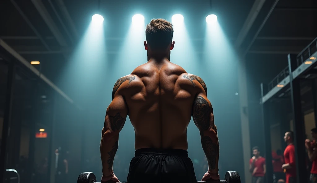 poderfit has a logo with a muscular person doing deadlifts as a red and blue back paint generates an image 
